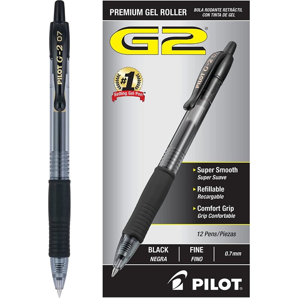 PILOT G2 Rolling Ball Gel Pens Fine Point Black Ink 12 Count Pack of 1